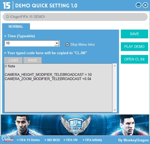 FIFA 15 PC Demo Quick Settings V.1.0 + настройки клавиатуры под FIFA 08