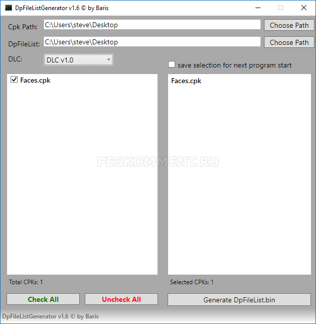 DpFileListGenerator 1.6 by Baris для PES 2017