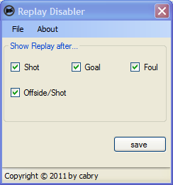 PES 2011 – Replay Disabler v1.0 by cabry