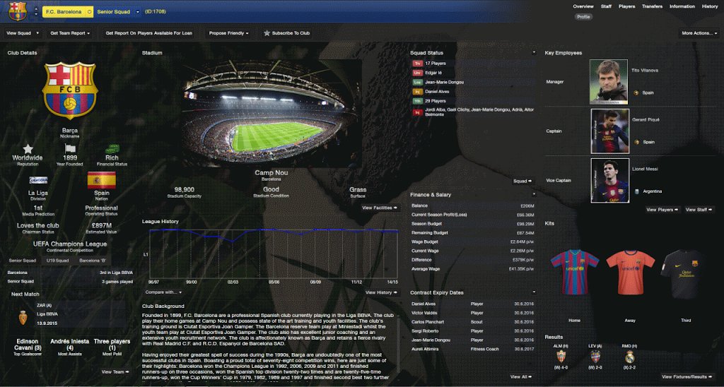 FM2013 Mod Player overview, club overview, team information Panel for all skin