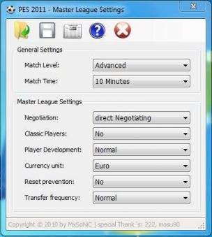 PES 2011 Master league Settings 1.1