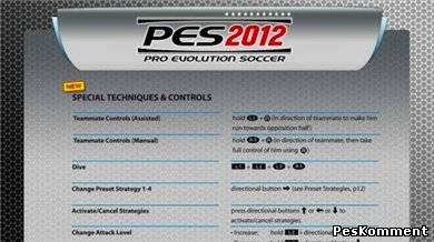 Элементы управления в демо версии PES 2012