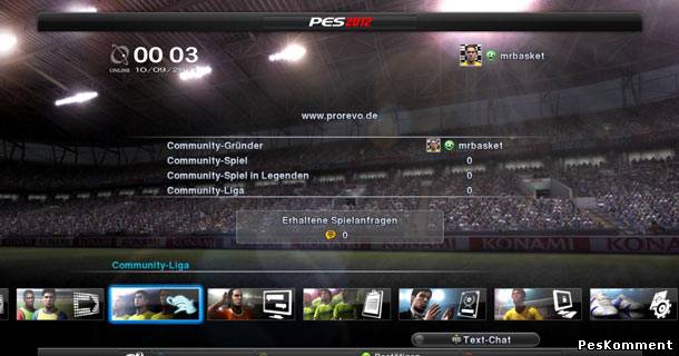 Меню онлайн режима Pro Evolution Soccer 2012