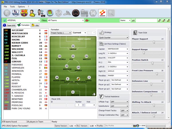 Pro-Evo Editing Studio 2014 - редактор базы данных для PES 2014